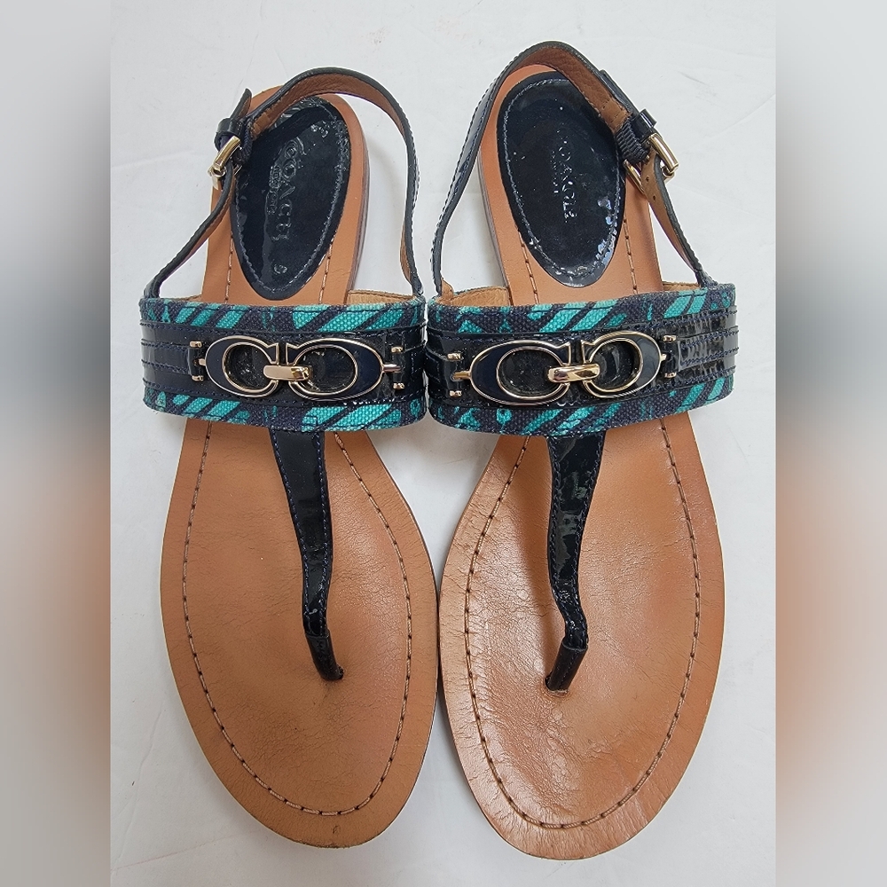 Coach Sammy Patent Leathet T-Strap Thong Sandals Size 9